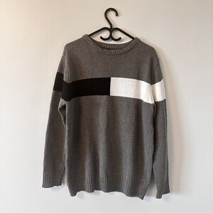 Men's Gray Sweater with Black and White Stripes